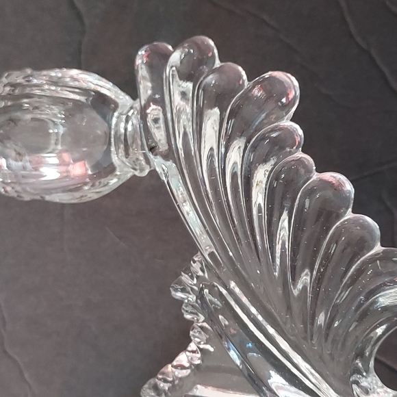 Retro Taper Twin Candleholder Molded Clear Glass has some weight to it.6inHx7inW - Picture 8 of 9
